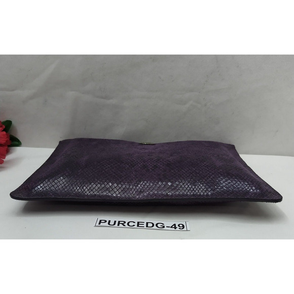 Coach Purple Leather Python Embossed Zipper Closure Clutch Pouch Wallet - Picture 6 of 11
